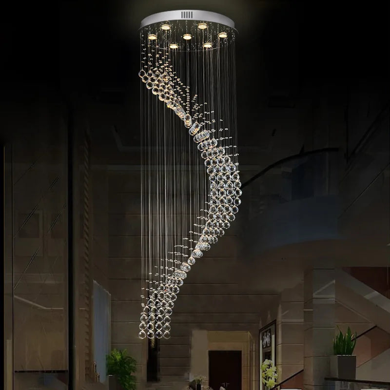Axyaa Spiral LED Chandelier for Foyer Dining Room with Crystal Modern Design