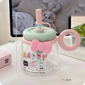 Axyaa Cute Cat Water Bottle With Straw Cap Handle - 950ml Plastic Tumbler