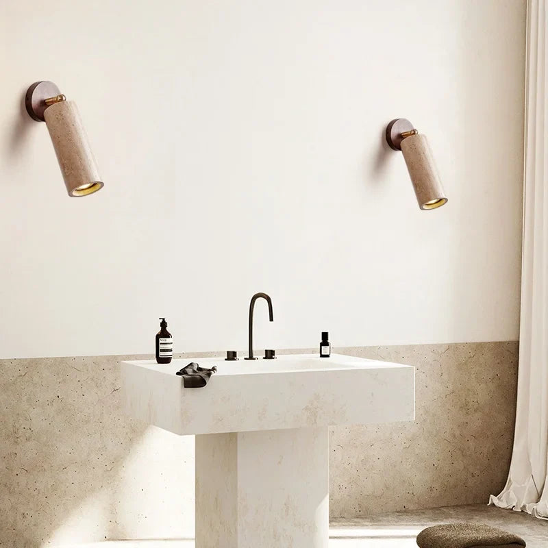 Axyaa LED Wall Sconce Up Down Rotate Yellow Travertine Mirror Light