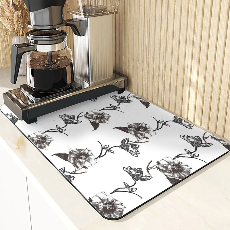 Axyaa Floral Silicone Coasters Set: Non-Slip Kitchen Mats, Flowers Pattern Diatomaceous Earth Placemat