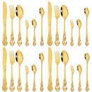 Axyaa Gold Stainless Steel Dinnerware Set - 24Pcs Flatware Cutlery Kit