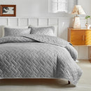 Axyaa Geometric Grid Bedspread Set - Grey Beige, US Queen Size 3pcs