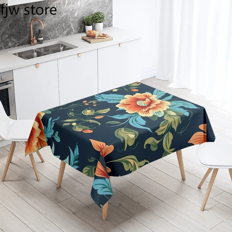 Tropical Plant Printed Waterproof Table Cloth for Kitchen & Restaurant by Axyaa