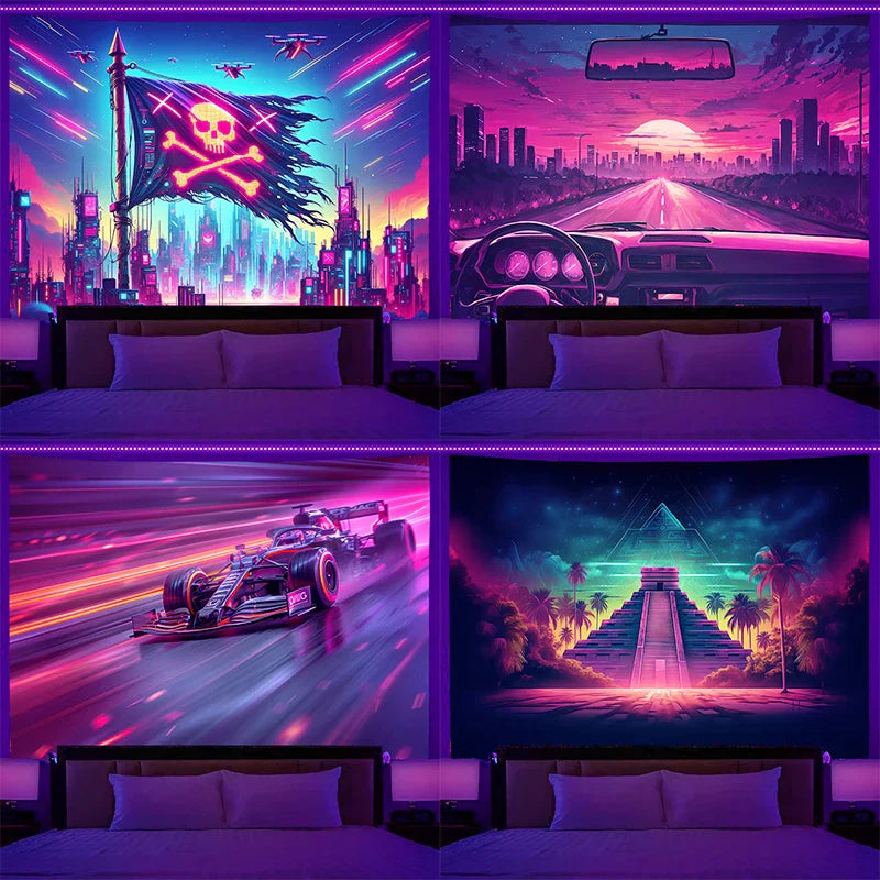 Axyaa Dream City Racing Tapestry - Bedroom Aesthetic Decor and Background Cloth