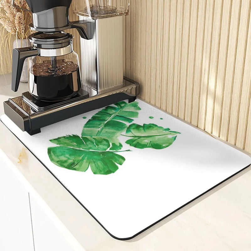 Axyaa Leaves Print Silicone Placemats - Absorbent Kitchen Dish Mat