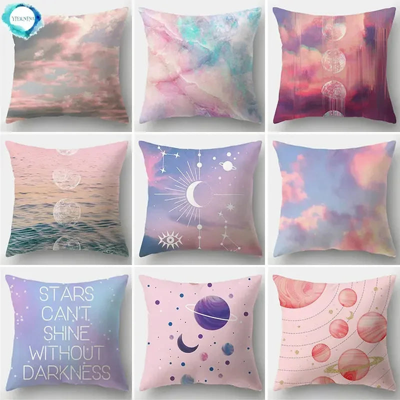 Axyaa Pink Sky Clouds 45x45cm Polyester Cushion Cover for Home Decor
