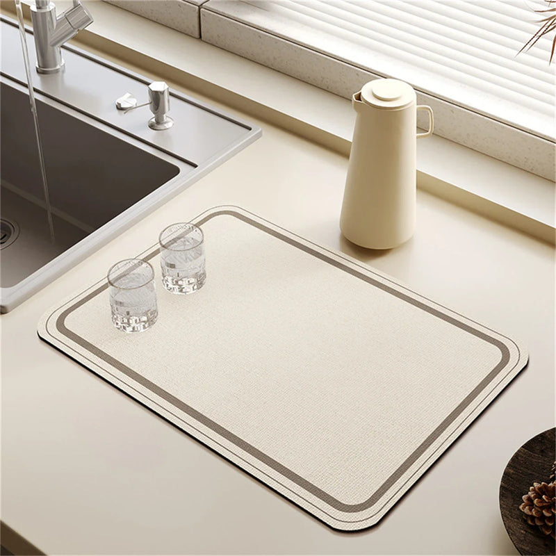 Axyaa Cream Solid Color Coffee Machine Drain Mat - Kitchen Non-Slip Absorbent Drying Mat