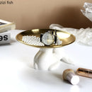 Axya Rabbit Cake Plate Ceramic Metal Jewelry Tray Snack Dessert Refreshment Tray