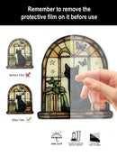 Axyaa Black Cat Hanging Decor, Arch Window with Butterfly/Stars Design