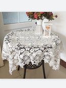 Elegant White Lace Tablecloth with Embroidered Roses by Axyaa for Various Occasions