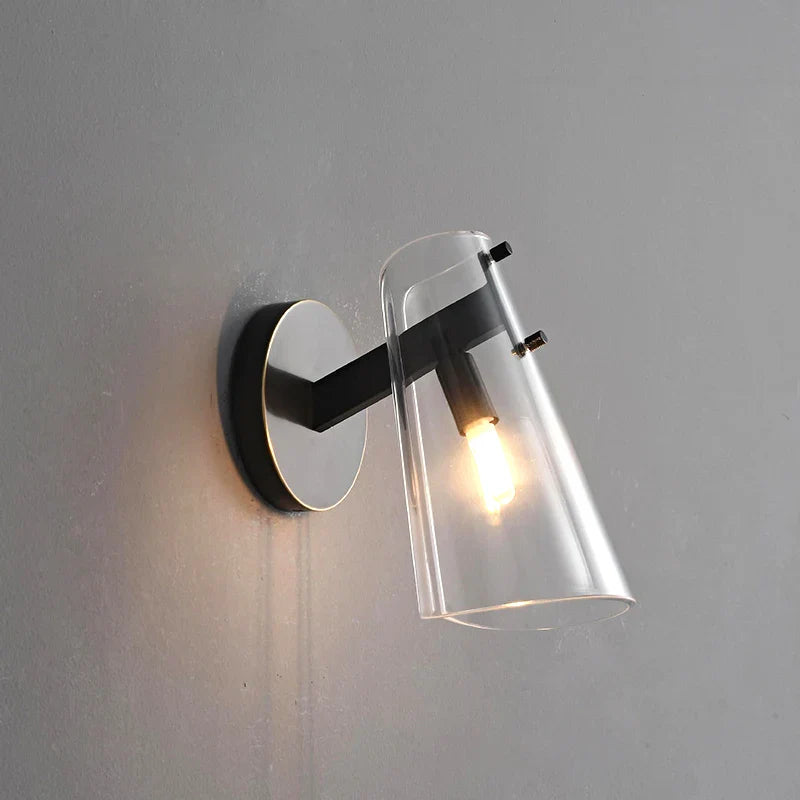 Axyaa Luxury Black Copper Wall Lamp, Transparent Shade for Bedroom, Living Room, Bathroom