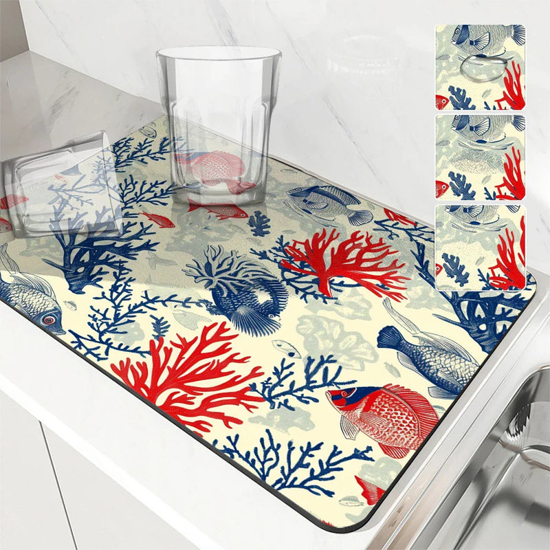 Axyaa Marine Coral Diatoms Absorbent Non-slip Kitchen Drain Mat