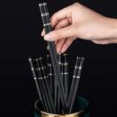 Axyaa Alloy Non-Slip Sushi Chopsticks Set - Black, 5 Pair Reusable Tableware Gift Japan Home