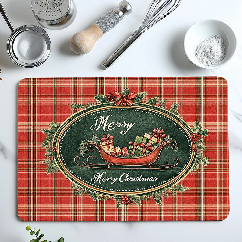 Axyaa Christmas Drain Pad: Non-slip, Heat Resistant Tableware Drying Mat for Kitchen Counter