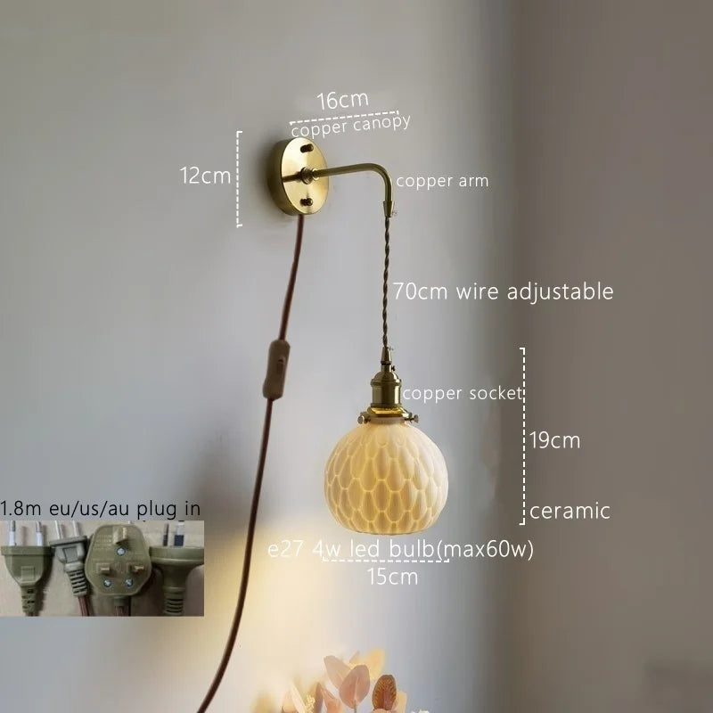 Axyaa Nordic LED Wall Sconce Copper Bedroom Mirror Light Interior Lamparas