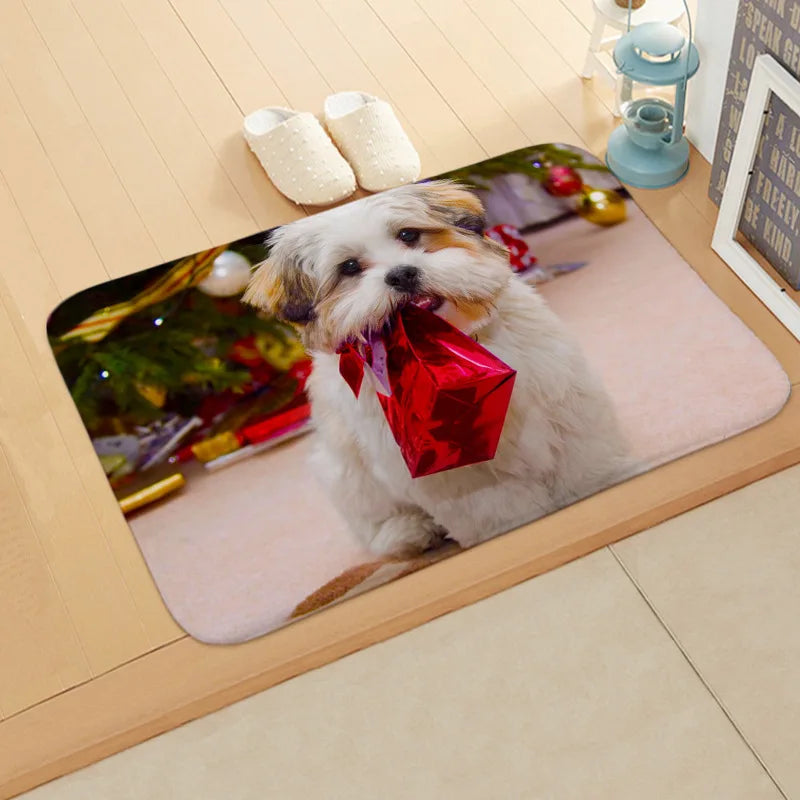 Axyaa Christmas Cat Dog Print Animal Door Mats Non-Slip Floor Home Decoration