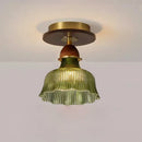 Axyaa Vintage Glass Ceiling Light Metal Wood Fixture Surface Mount Hallway Entryway Kitchen