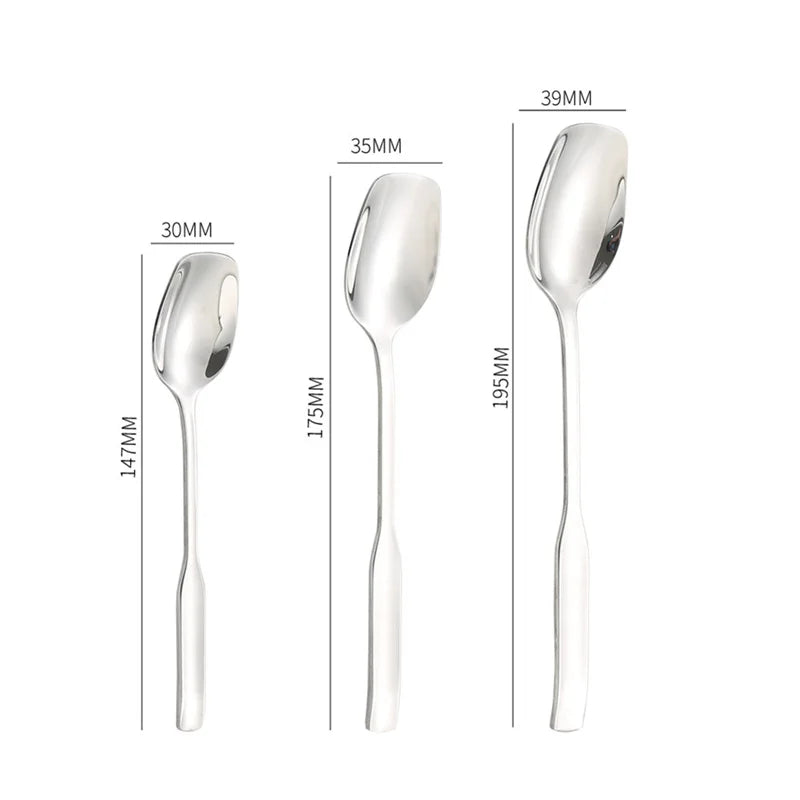 Axyaa Stainless Steel Long Handle Square Spoon Set for Dining and Desserts