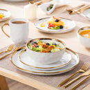 Axyaa White Stoneware Dinnerware Set with Gold Trim - 16/32 Piece Tableware Collection