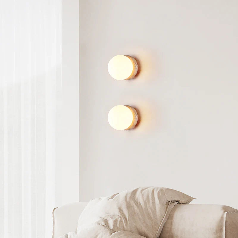 Axyaa Nordic LED Wall Sconce White Glass Yellow Travertine Decor - Bedroom Bathroom Stair Lights