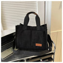 Axyaa Corduroy Shoulder Bag with Adjustable Strap - Multi-pocket Crossbody Tote Bag