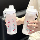 Axyaa Cherry Frosted Plastic Water Bottle with Straw, 500ML