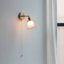 Axyaa Flower Glass LED Wall Light Fixture Vintage Rotate Copper Bedside Lamp