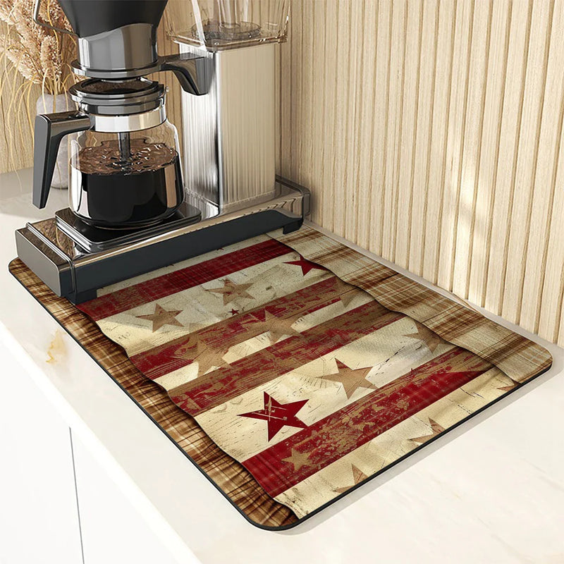 Axyaa Wood Five-pointed Star Drying Mat - Non-Slip Absorbent Placemat for Kitchen Counter