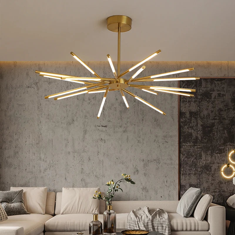 Axyaa Nordic Gold Dimmable LED Chandelier: Illuminate Your Modern Living Space