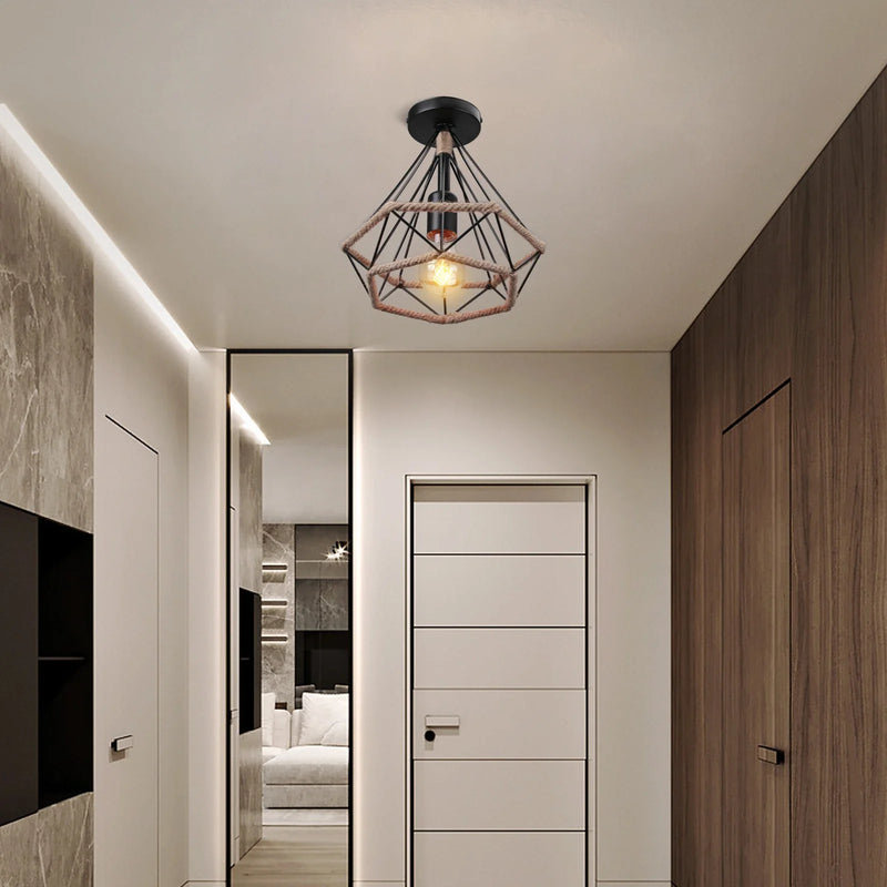 Rattan Flush Mount Ceiling Chandelier for Kitchen Living Room Bedroom by Axyaa