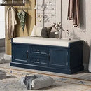 Axyaa Entryway Storage Bench with Drawers & Cabinets, Removable Cushion - End of Bed Bench