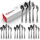 Axyaa 20PCS Stainless Steel Black Plated Cutlery Set with Engraved Handle for Christmas