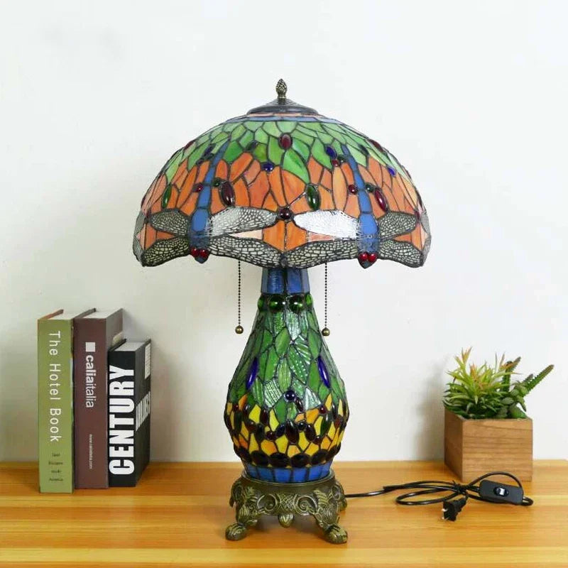 Stained Glass Dragonfly Table Lamp by Axyaa