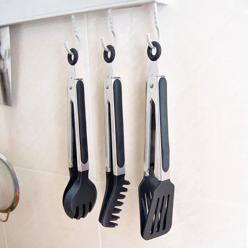 Axyaa Silicone Food Tongs Stainless Steel Grill Clamp Kitchen Utensils