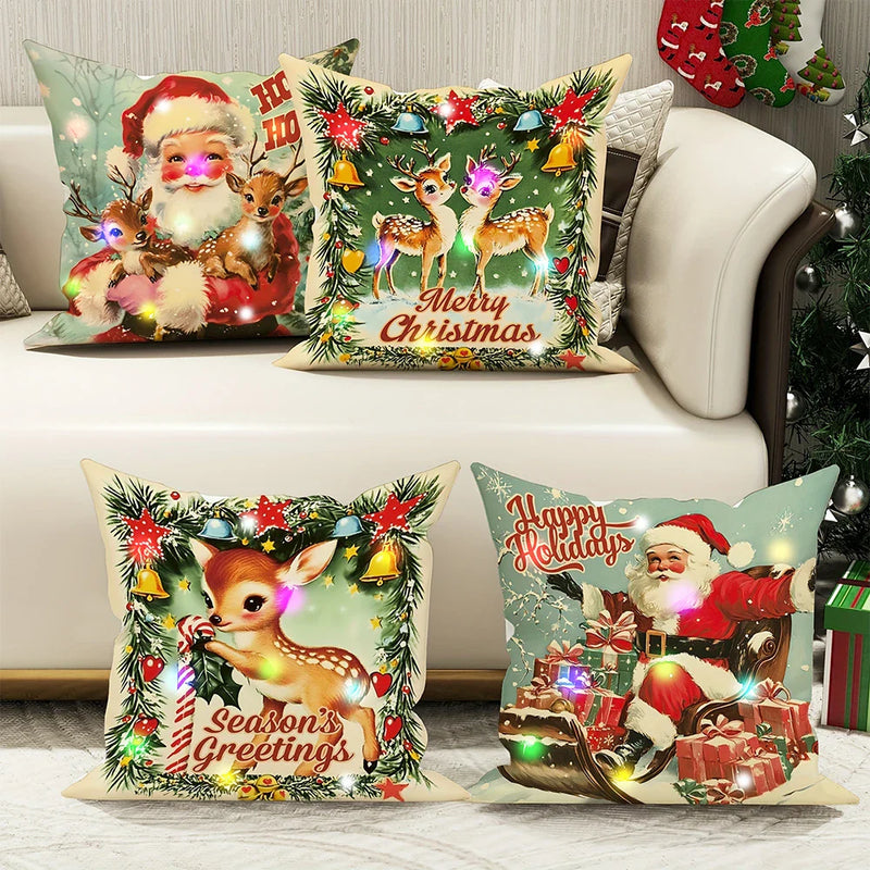 Axyaa LED Luminous Christmas Pillowcase with Santa Claus and Fawn Pattern