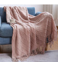 Axyaa Knitted Throw Blanket with Tassel - Soft Plaid Sofa Cover & Bed End Decor