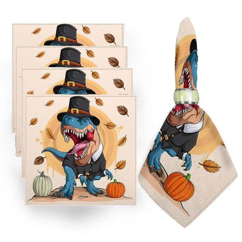 Axyaa Fall Harvest Pumpkin Napkins Square Tablecloth - Set of 4