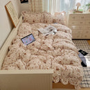 Axyaa Lace Printed Milk Fleece 4-Piece Set - Winter Coral Fleece