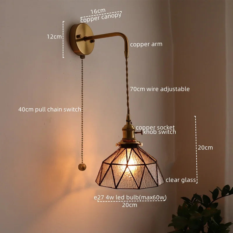 Axyaa Copper Glass LED Wall Sconce - Stylish Indoor Stair Light Fixtures