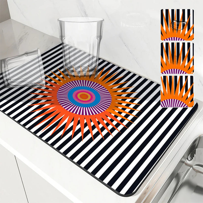 Axyaa Color Block Absorbent Draining Mat - Quick Dry Dish Drying & Bathroom Drain Pad