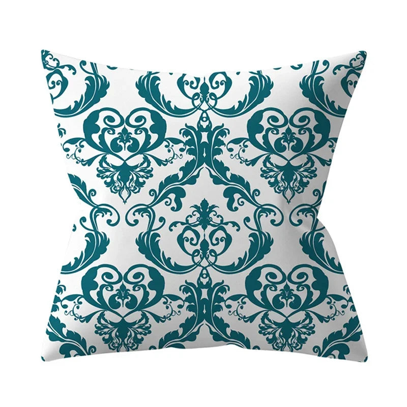 Teal Blue Green Floral Stripe Geometric Pillowcase by Axyaa for Home Decor