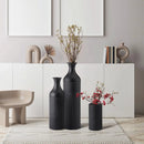 Axyaa Set of 3 Hammered Black Metal Floor Vases - Oversized Rustic Cylinder Design