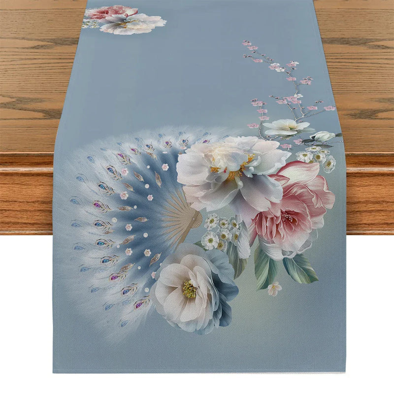 Peony Blossom Table Runner by Axyaa: Farmhouse Dining & Wedding Party Decor