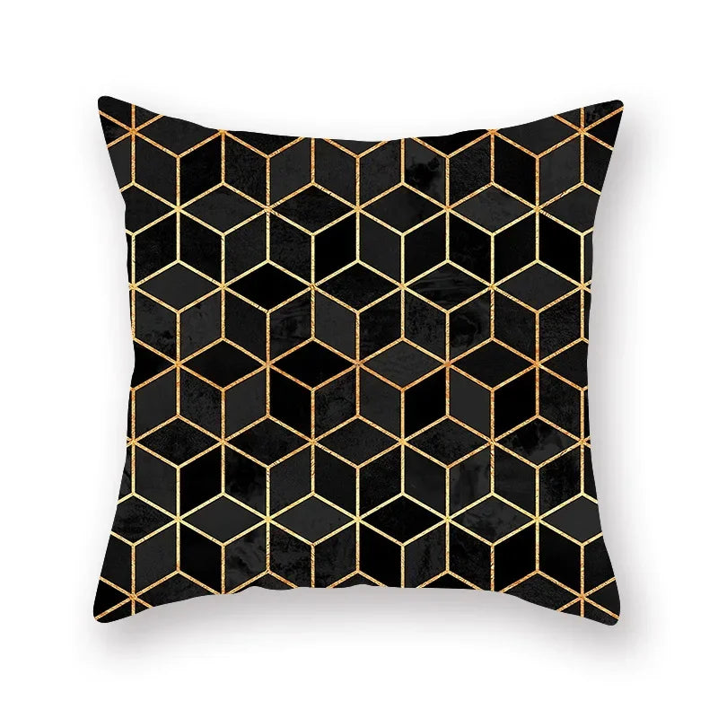 Axyaa Luxury Gold Black Geometric Marble Stripe Pillowcase