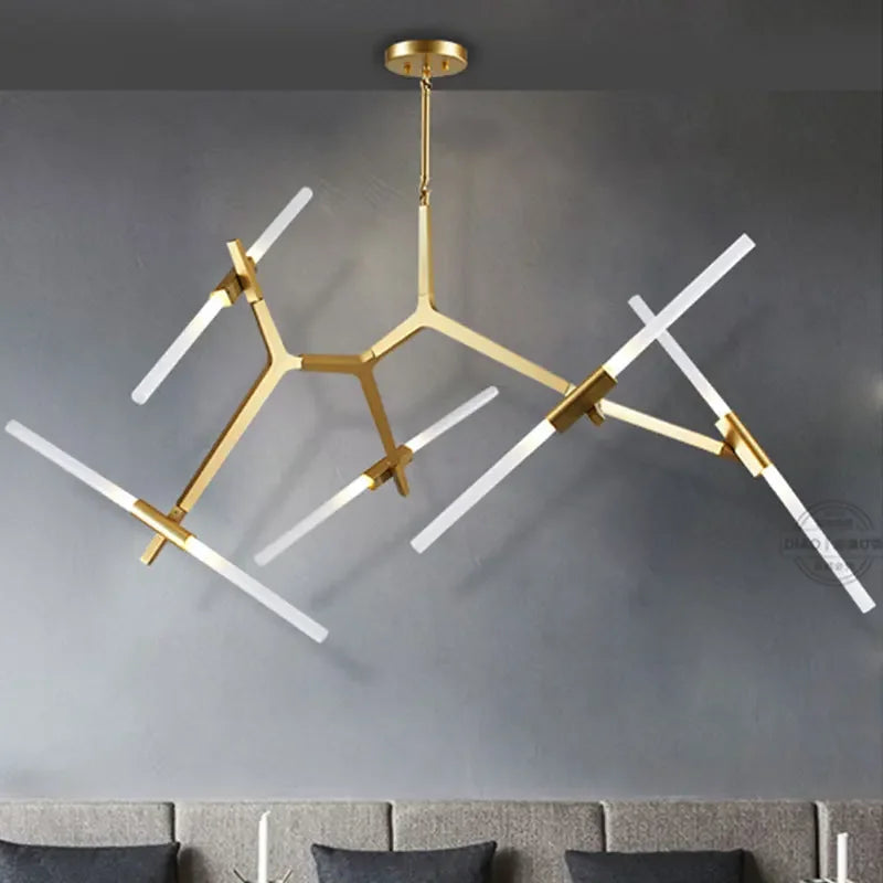 Axyaa Black Golden Herringbone LED Chandelier for Living Room