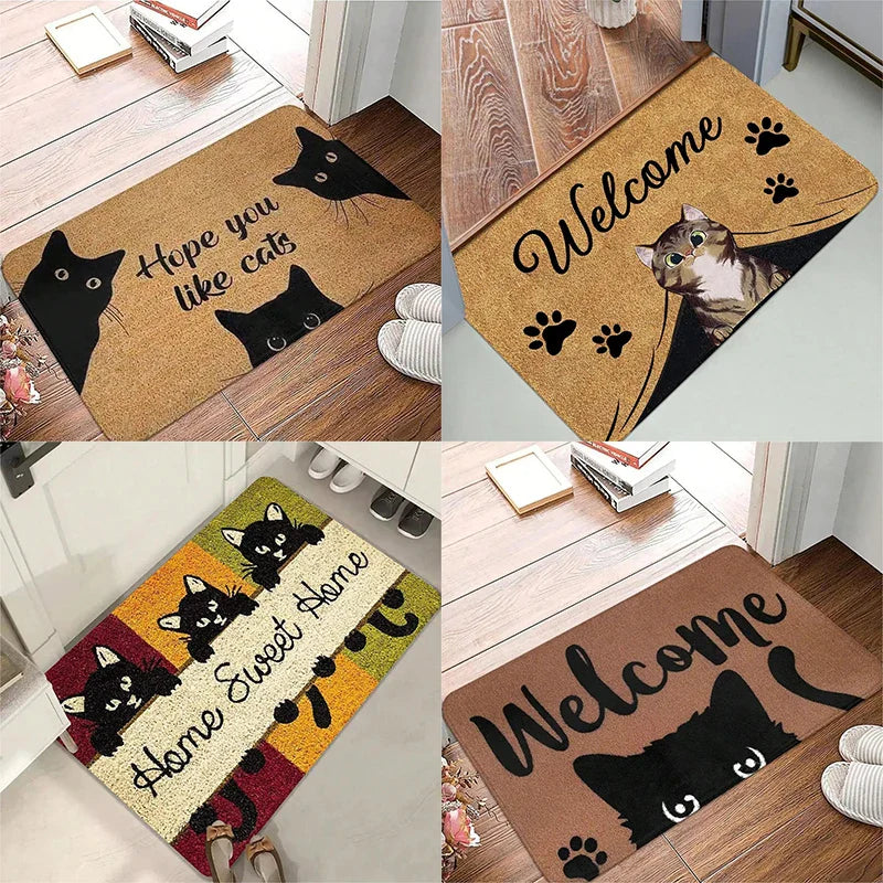 Axyaa Cat Pattern Door Mat - Non-Slip Washable Small Rug for Home Decoration