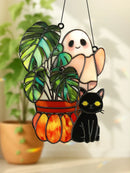 Axyaa Ghost Cat Pumpkin Wall Decor Acrylic Hanging Ornament Home Garden Gift