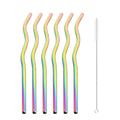 Axyaa Wave Line Stainless Steel Drinking Straws - 6Pcs Smoothie Juice Cocktail Straws