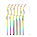 Axyaa Wave Line Stainless Steel Drinking Straws - 6Pcs Smoothie Juice Cocktail Straws