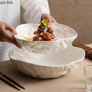 Axyaa Irregular Ceramic Salad Bowl Set - White Texture Thick Soup Fruit Dessert Bowls